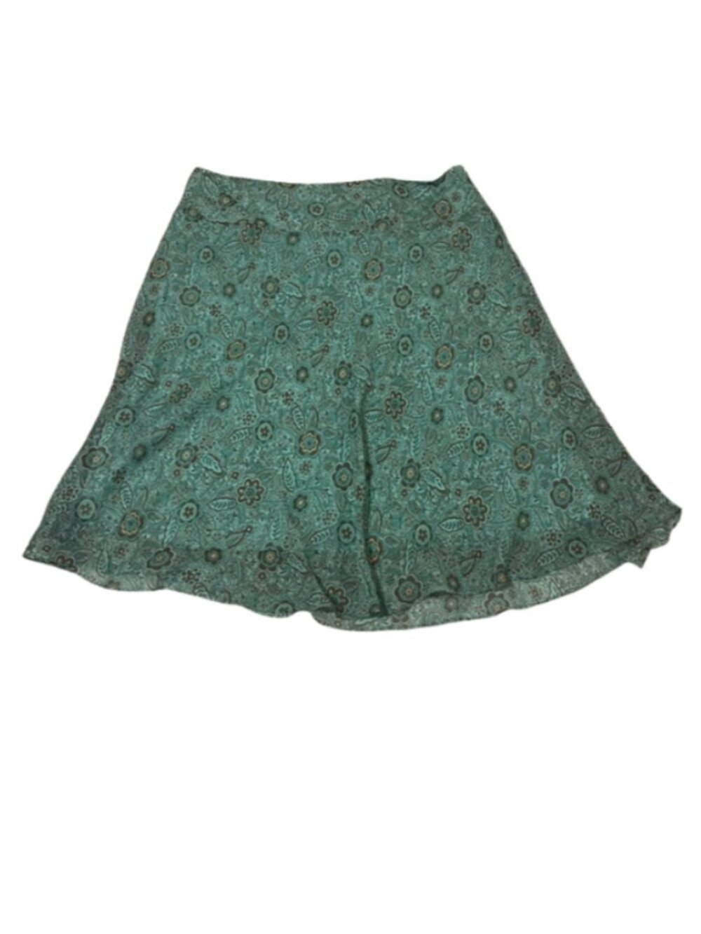 Sandra Darren Teal Brown Floral Lined A-Line Midi Skirt Plus Size 18W
